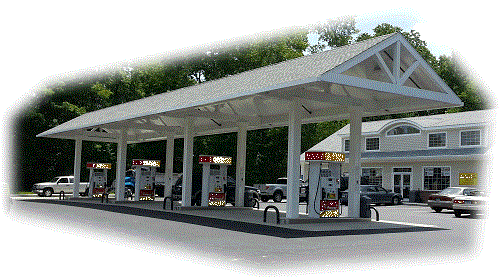 A furnished gas station with a modern design canopy