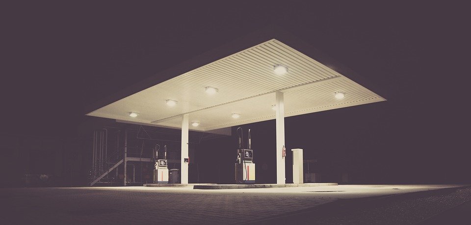 Energy-efficient LED lighting at a gas station