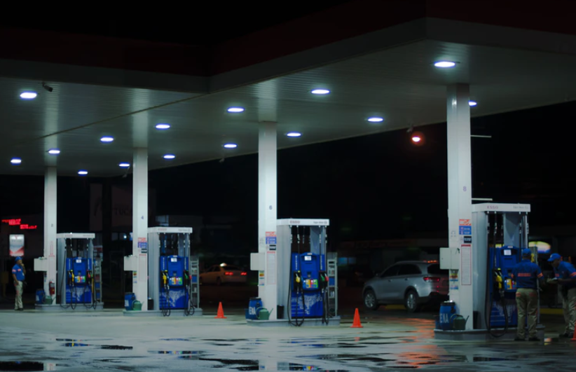 gas pumps at night