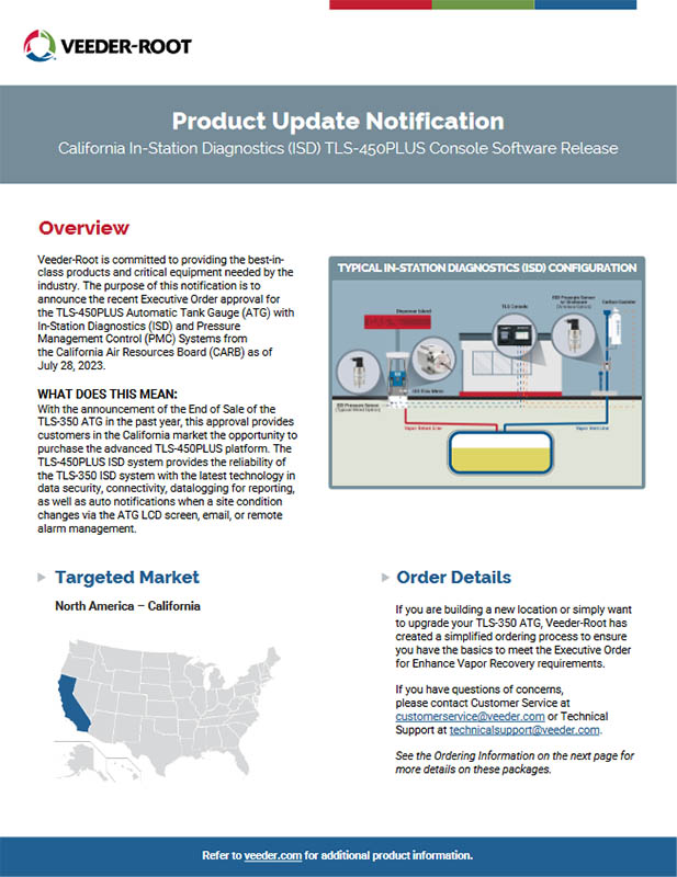 Product Update Notification California In-Station Diagnostics (ISD) TLS-450PLUS Console Software Release